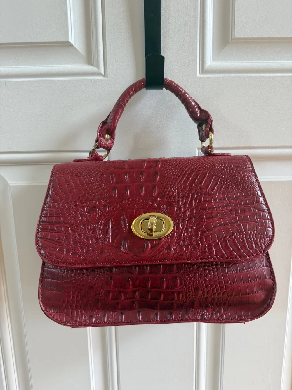 Marc Fisher Croc-Embossed Top-Handle Satchel in Burgundy